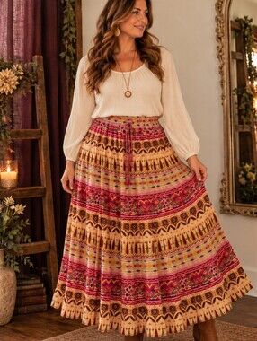 Tiered Maxi Skirt Bohemian Festival Gypsy